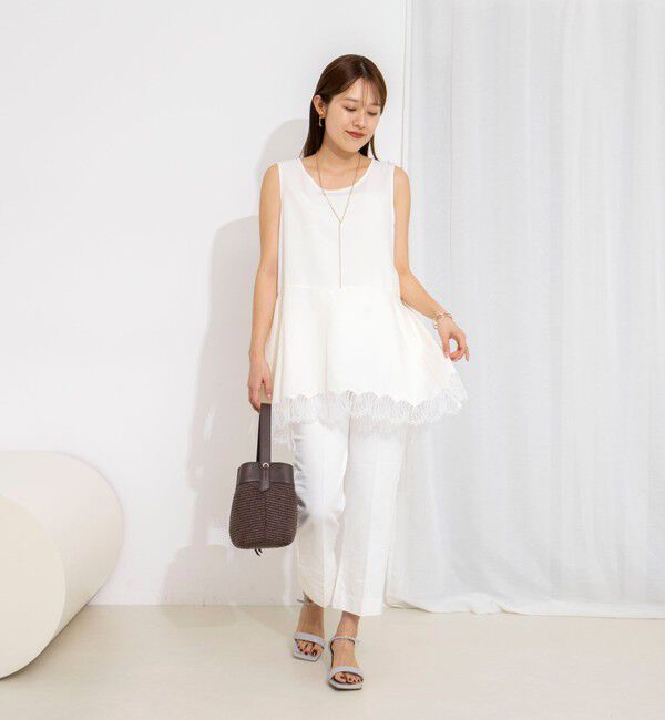 NOLLEY'S「【WEB限定】ウォッシャブルヘムレースサテンタンク」|タンクトップ|