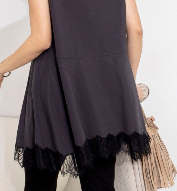 NOLLEY'S「【WEB限定】ウォッシャブルヘムレースサテンタンク」|タンクトップ|