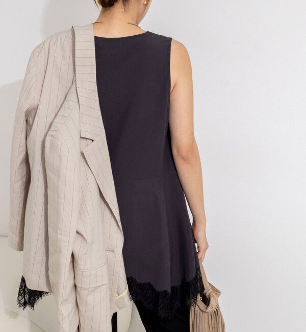 NOLLEY'S「【WEB限定】ウォッシャブルヘムレースサテンタンク」|タンクトップ|