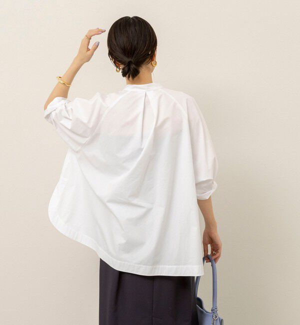 MAQWEL「【MAQWEL/マクウェル】ウォッシャブルバンドカラーラグランシャツ」|シャツ・ブラウス|