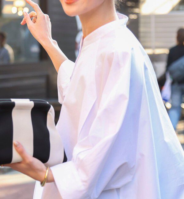 MAQWEL「【MAQWEL/マクウェル】ウォッシャブルバンドカラーラグランシャツ」|シャツ・ブラウス|