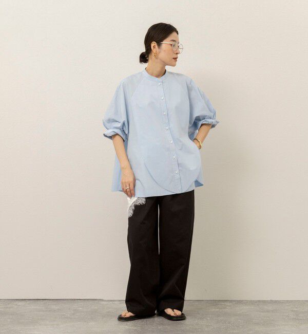 MAQWEL「【MAQWEL/マクウェル】ウォッシャブルバンドカラーラグランシャツ」|シャツ・ブラウス|