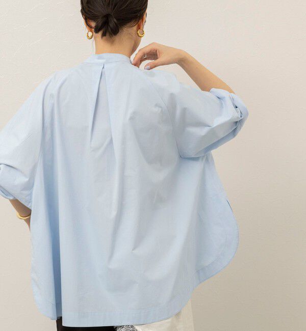 MAQWEL「【MAQWEL/マクウェル】ウォッシャブルバンドカラーラグランシャツ」|シャツ・ブラウス|