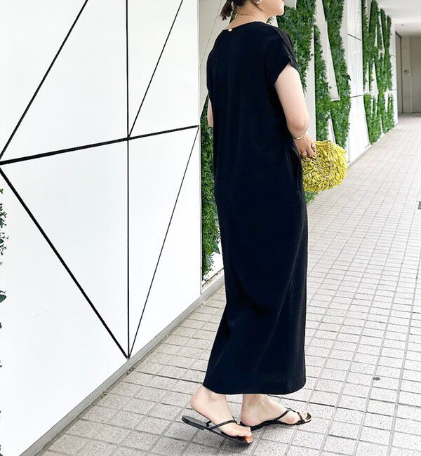 Rie Miller「ウォッシャブル袖口リブマキシ丈ワンピースジョーゼットダンボール」|ワンピース|