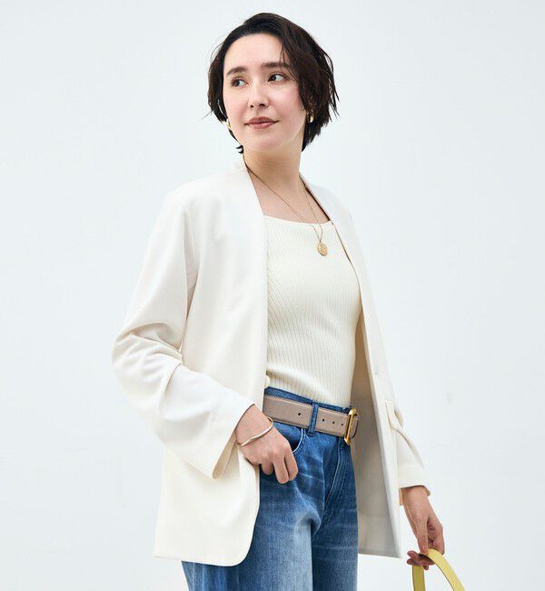 Rie Miller「ウォッシャブルノーカラージャケットジョーゼットダンボール」|ノーカラージャケット|