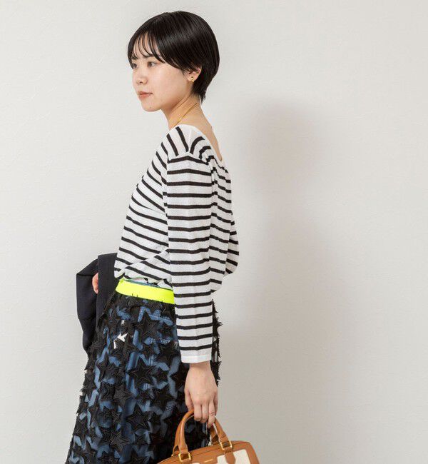 Rie Miller「ウォッシャブルブークレーボーダーバックUネックプルオーバー」|ニット・セーター|