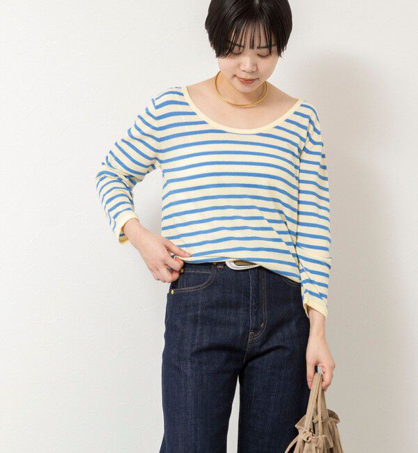 Rie Miller「ウォッシャブルブークレーボーダーバックUネックプルオーバー」|ニット・セーター|