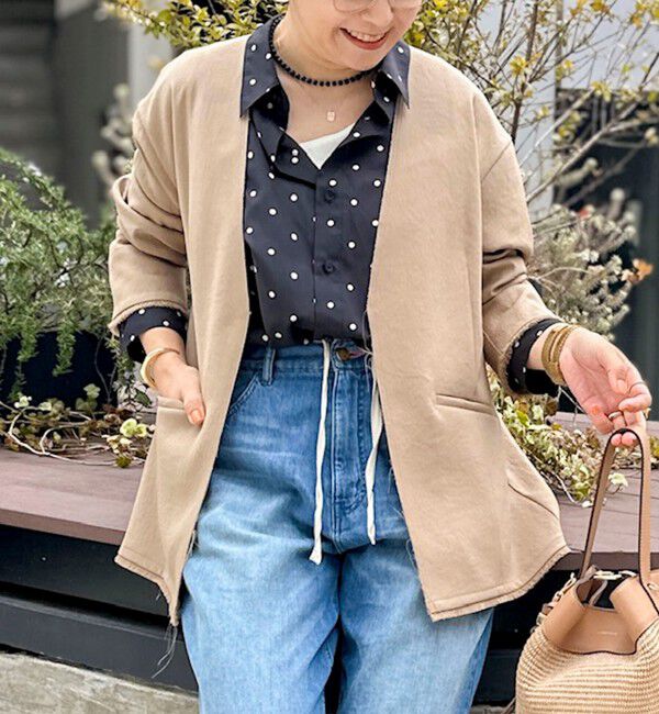 NOLLEY'S「ウォッシャブルFRINGE LIGHT JACKET」|ノーカラージャケット|ベージュ