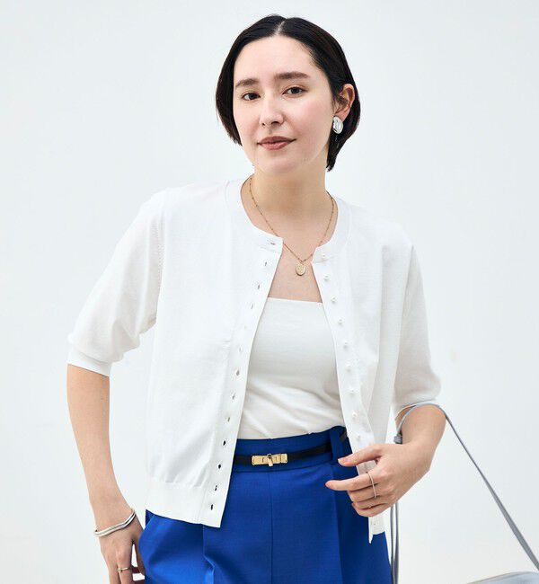 NOLLEY'S「《手洗い可能》コットンテックス6分袖カーディガン」|カーディガン|ホワイト