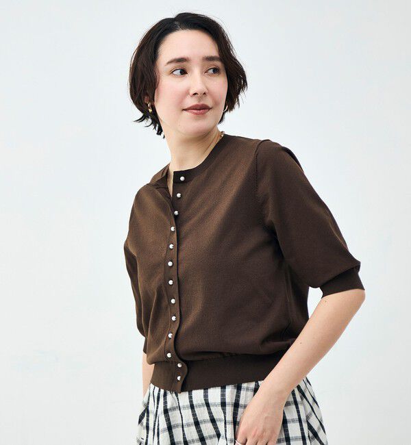 NOLLEY'S「《手洗い可能》コットンテックス6分袖カーディガン」|カーディガン|ブラウン