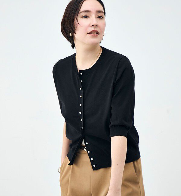 NOLLEY'S「《手洗い可能》コットンテックス6分袖カーディガン」|カーディガン|ブラック