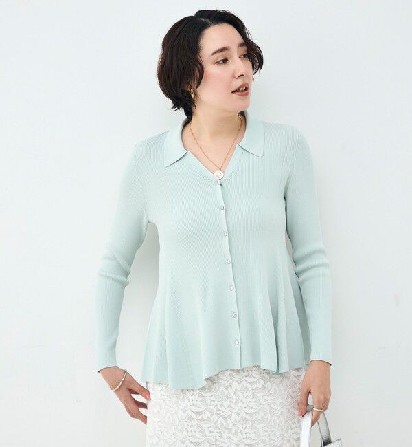 NOLLEY'S sophi「《手洗い可能》リブフレアスキッパーポロ襟カーディガン」|カーディガン|サックス