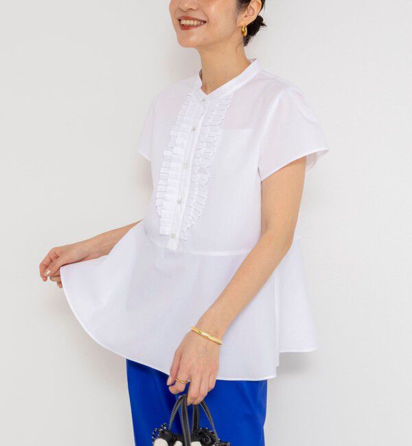 NOLLEY'S「ウォッシャブル前立プリーツペプラムブラウス」|シャツ・ブラウス|ホワイト