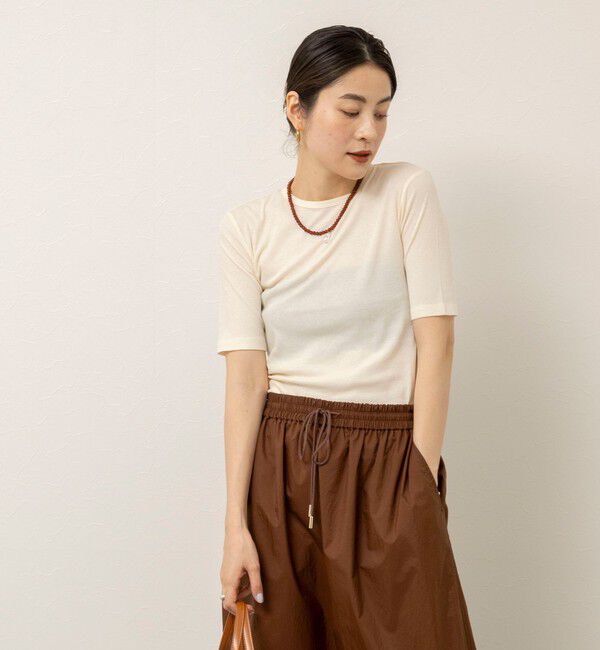 MAQWEL「【MAQWEL/マクウェル】ウォッシャブルバックリボン五分袖プルオーバー」|Tシャツ・カットソー|