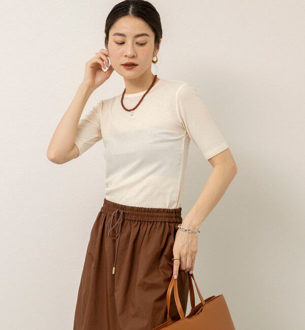 MAQWEL「【MAQWEL/マクウェル】ウォッシャブルバックリボン五分袖プルオーバー」|Tシャツ・カットソー|