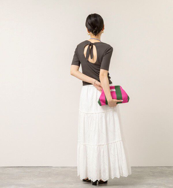 MAQWEL「【MAQWEL/マクウェル】ウォッシャブルバックリボン五分袖プルオーバー」|Tシャツ・カットソー|