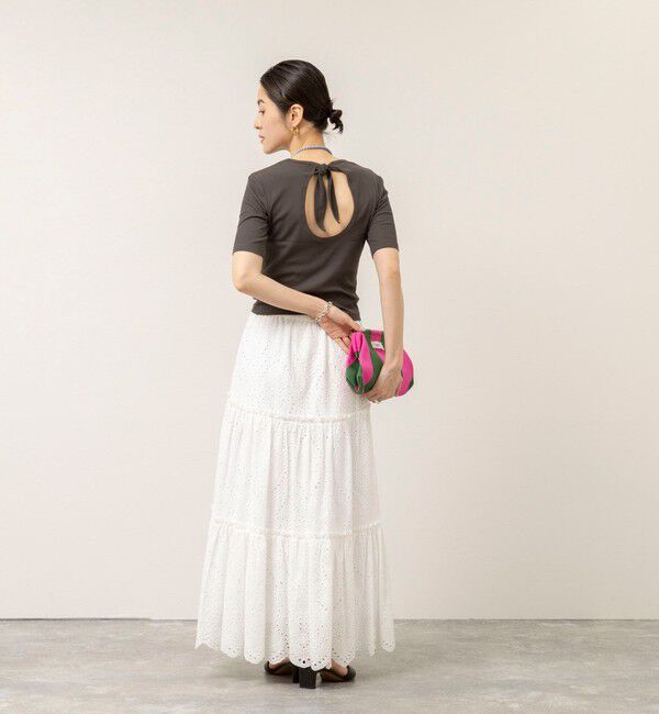 MAQWEL「【MAQWEL/マクウェル】ウォッシャブルバックリボン五分袖プルオーバー」|Tシャツ・カットソー|