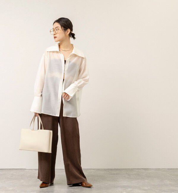 MAQWEL「【MAQWEL/マクウェル】ウォッシャブルオープンカラーシアーブラウス」|シャツ・ブラウス|