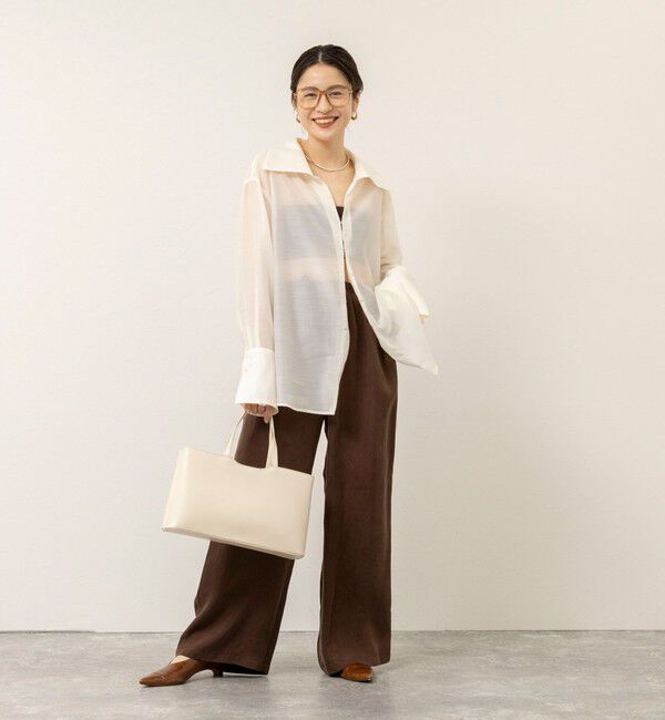 MAQWEL「【MAQWEL/マクウェル】ウォッシャブルオープンカラーシアーブラウス」|シャツ・ブラウス|