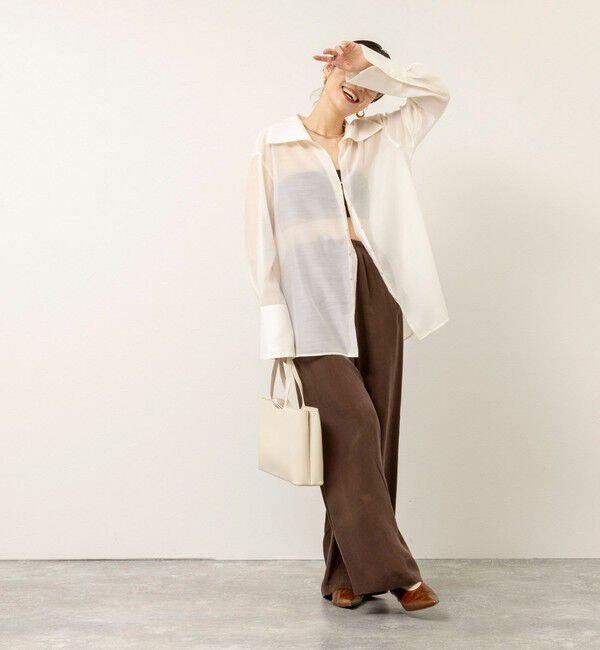 MAQWEL「【MAQWEL/マクウェル】ウォッシャブルオープンカラーシアーブラウス」|シャツ・ブラウス|