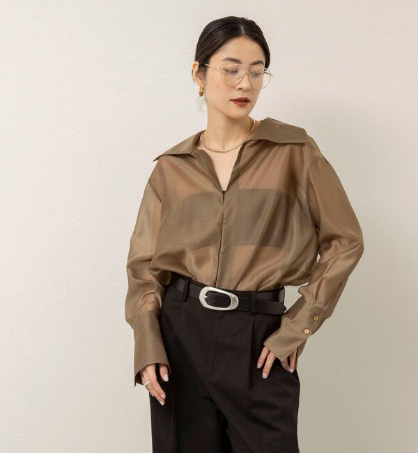 MAQWEL「【MAQWEL/マクウェル】ウォッシャブルオープンカラーシアーブラウス」|シャツ・ブラウス|