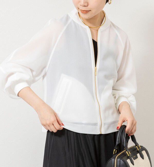 NOLLEY'S sophi「ウォッシャブルカラミメッシュジップアップブルゾン」|ブルゾン・スタジャン|ホワイト