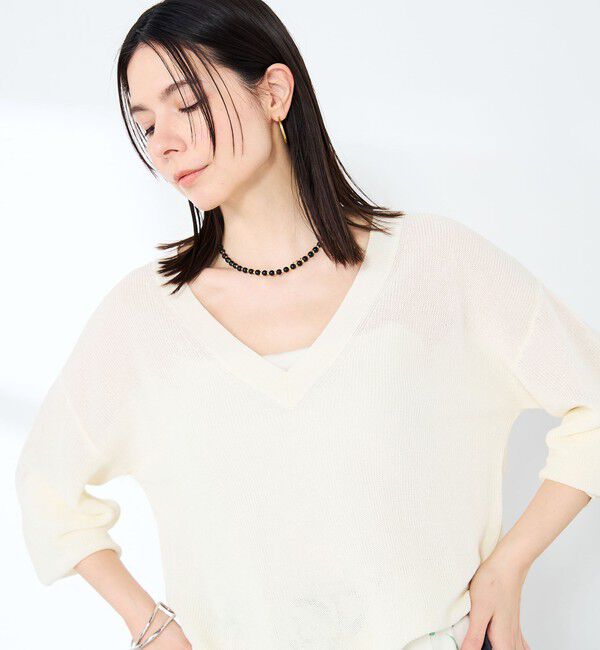 NOLLEY'S sophi「《手洗い可能》ペーパー混深V片畦プルオーバー」|ニット・セーター|