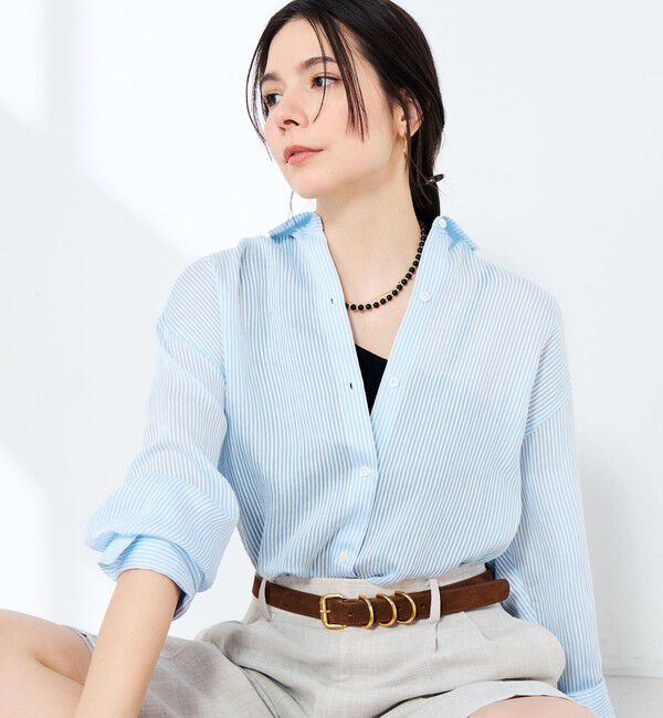 NOLLEY'S sophi「ウォッシャブルACARライトストライプ3WAYオーバーシャツ」|シャツ・ブラウス|
