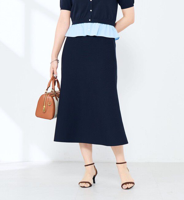 NOLLEY'S sophi「《手洗い可能/セットアップ対応》Aラインニットスカート」|台形|ダークネイビー