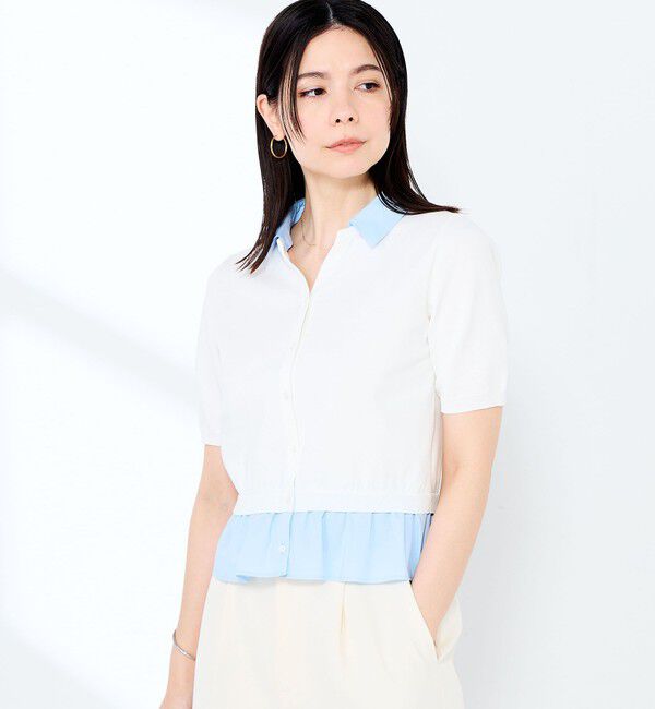 NOLLEY'S sophi「《手洗い可能/セットアップ対応》布帛襟取り外し可裾布帛半袖カーディガン」|カーディガン|