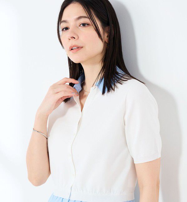 NOLLEY'S sophi「《手洗い可能/セットアップ対応》布帛襟取り外し可裾布帛半袖カーディガン」|カーディガン|