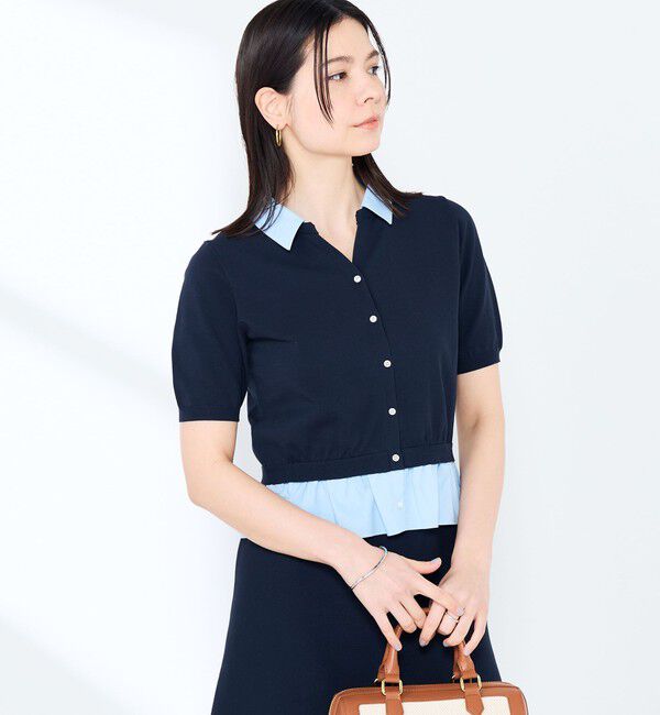 NOLLEY'S sophi「《手洗い可能/セットアップ対応》布帛襟取り外し可裾布帛半袖カーディガン」|カーディガン|