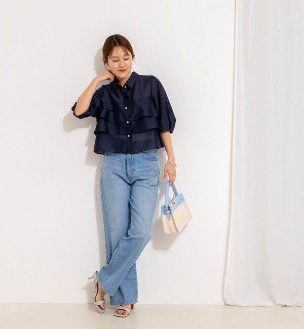 NOLLEY'S「シアーシルキーパール釦フリルブラウス」|シャツ・ブラウス|