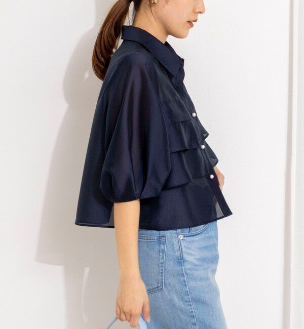 NOLLEY'S「シアーシルキーパール釦フリルブラウス」|シャツ・ブラウス|