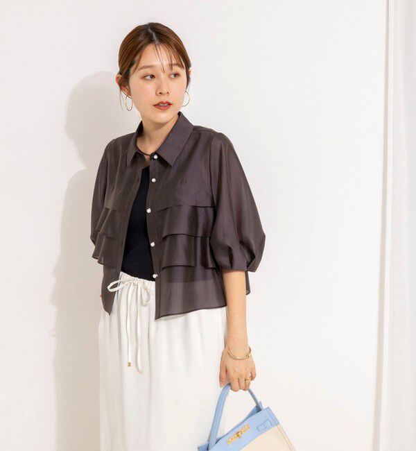 NOLLEY'S「シアーシルキーパール釦フリルブラウス」|シャツ・ブラウス|