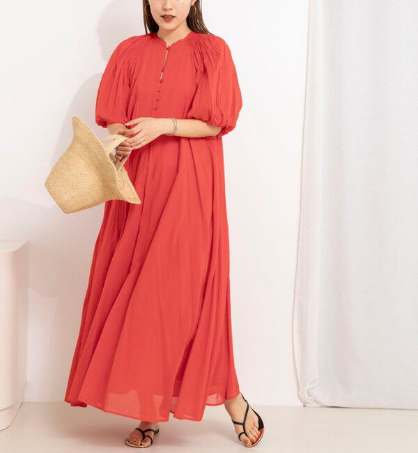 NOLLEY'S「ウォッシャブルハンドスモックバルーン袖ワンピース」|ワンピース|レッド