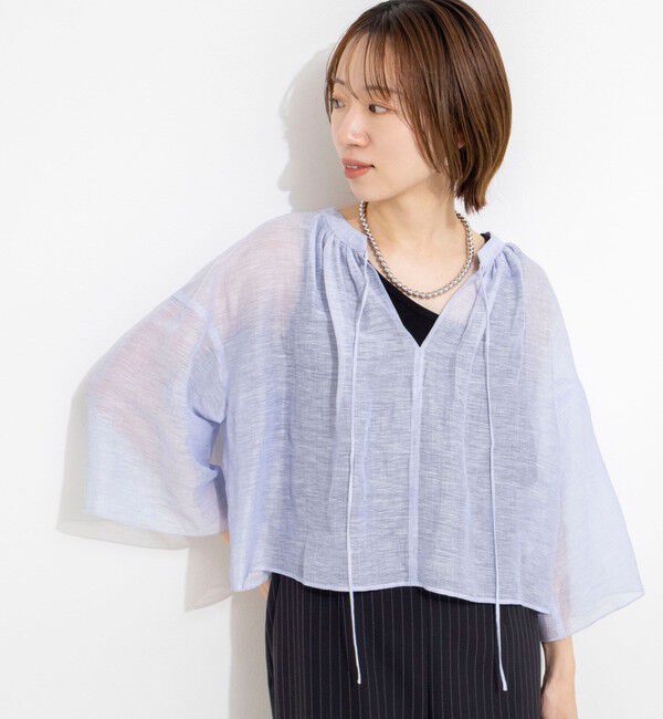 NOLLEY'S「ウォッシャブルシアーリネンカールマイヤーショートブラウス」|シャツ・ブラウス|