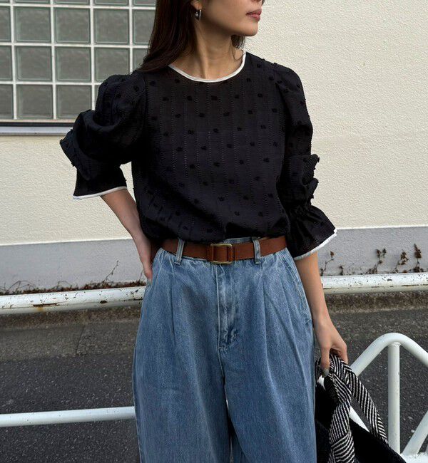 fredy emue「【大人気シリーズの最新作】バック釦配色ギャザーブラウス」|シャツ・ブラウス|