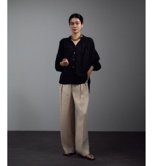 SALON adam et rope'「リネンツイルタックパンツ」|スラックス|