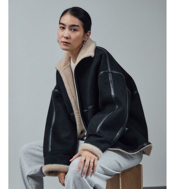 SALON adam et rope'「【WEB限定】フェイクムートンショートコート」|その他|ブラック(01)