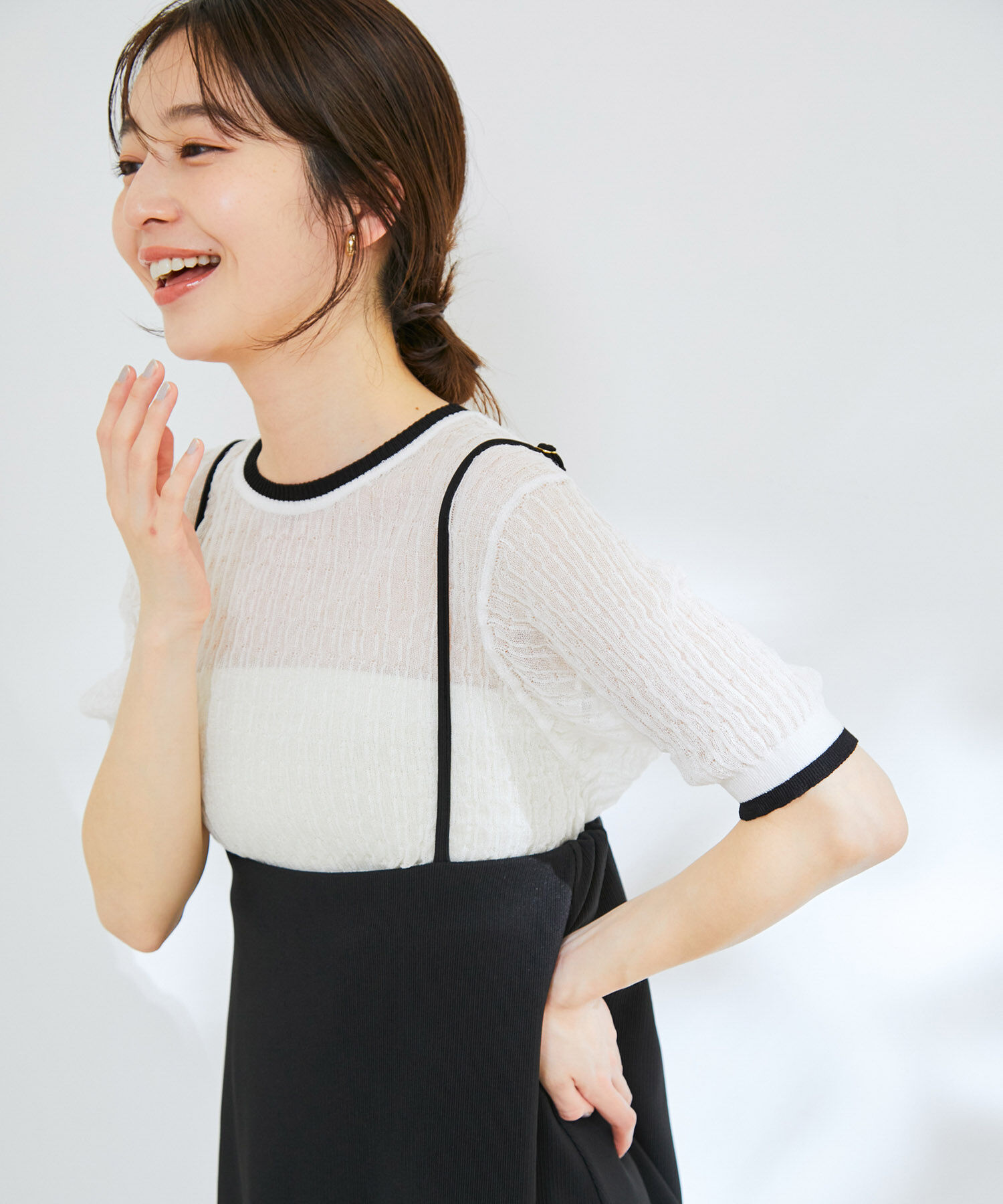 VIS「ポコポコシアーハーフスリーブニット」|ニット・セーター|