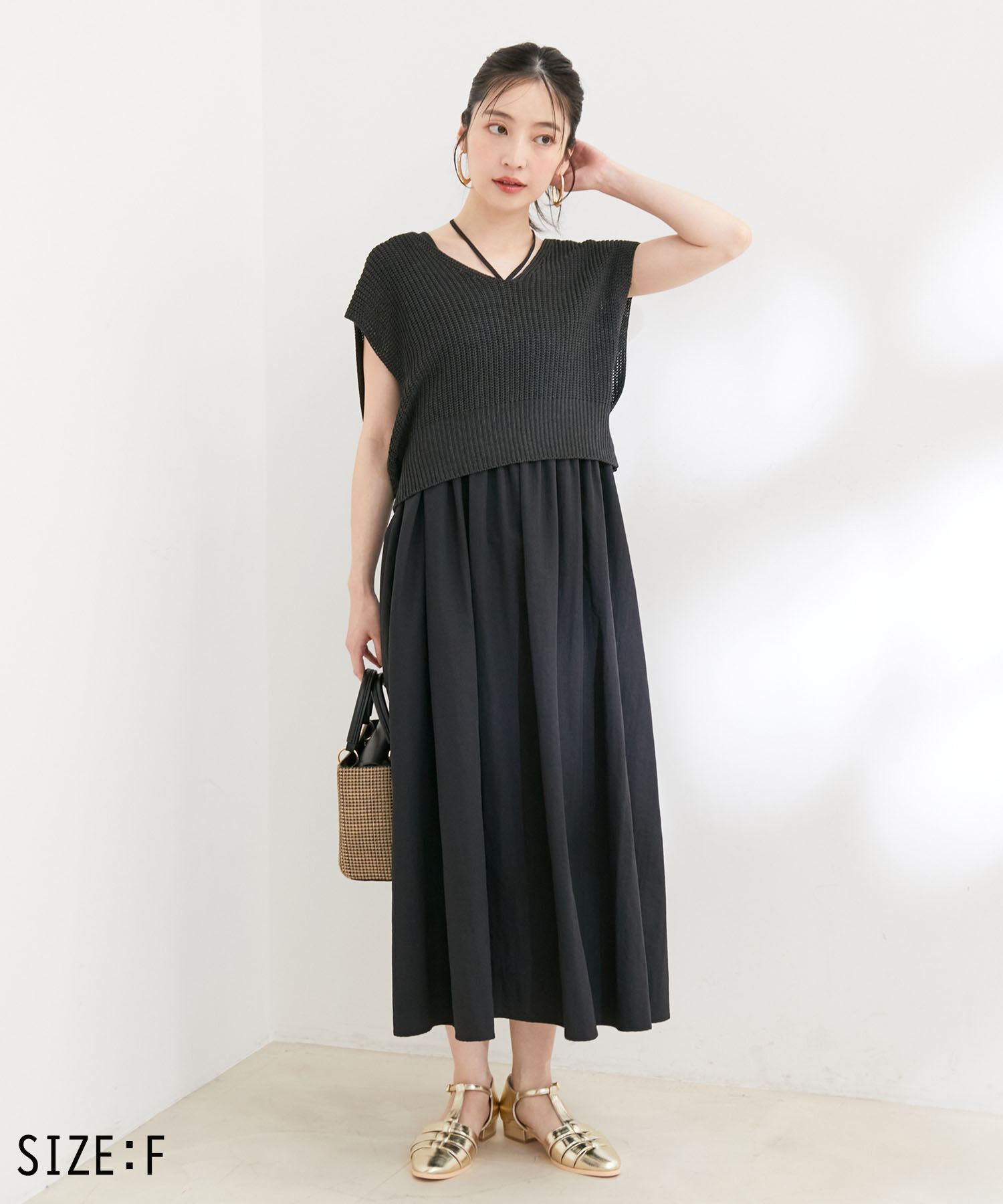 VIS「【選べる着丈・マルチWAY】ニットベスト付きワンピース【洗える】」|ワンピース|