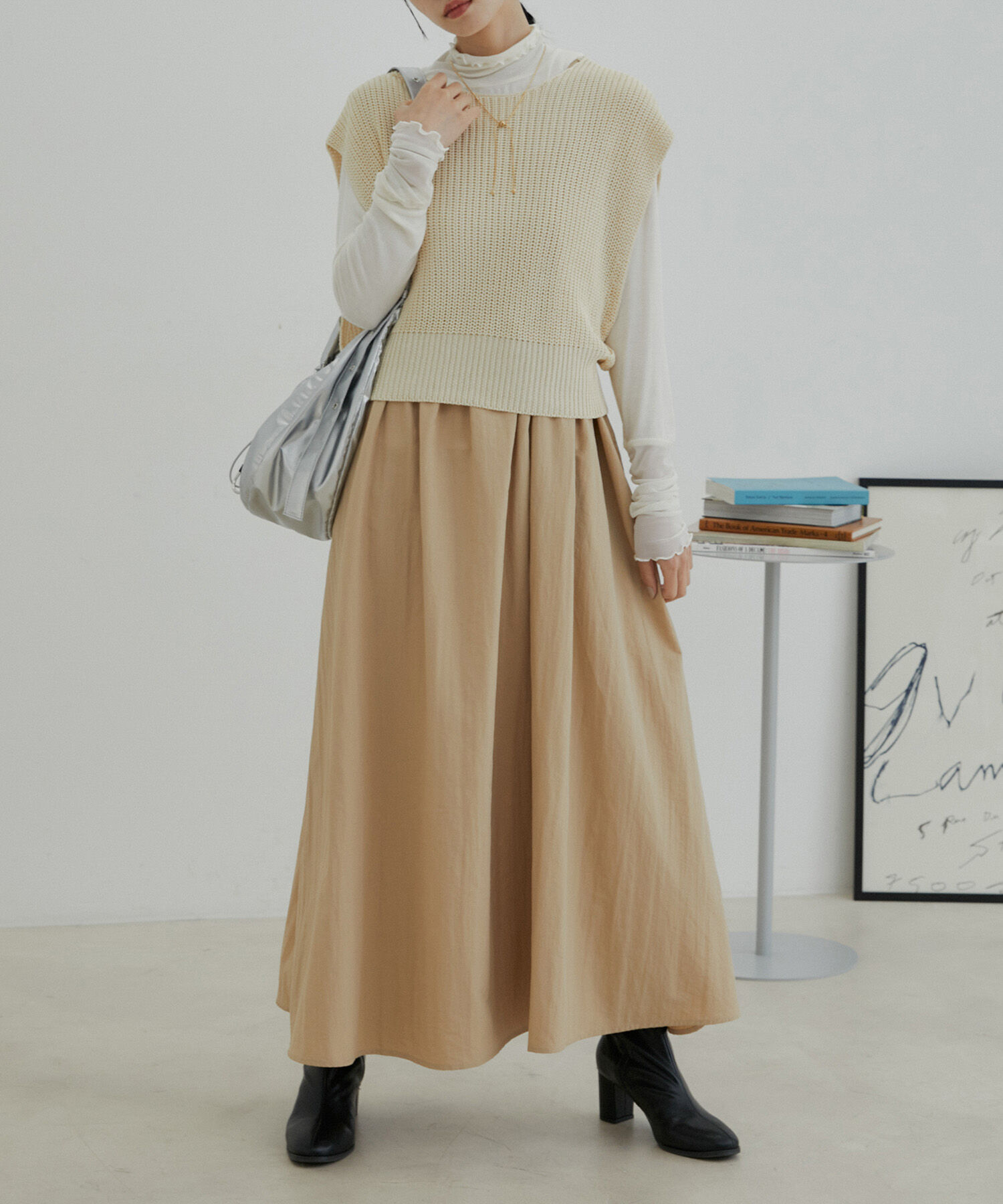 VIS「【選べる着丈・マルチWAY】ニットベスト付きワンピース【洗える】」|ワンピース|ベージュ系(28)