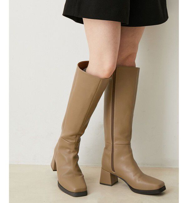 VIS「【抗菌防臭】スクエアトゥソフトロングブーツ」|ロングブーツ|ベージュ