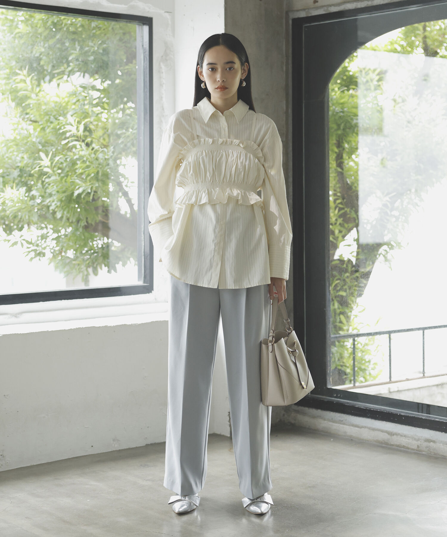 VIS「【新色追加】【美easy】ウーリッシュ2タックワイド/スラックスパンツ【洗える】」|スラックス|