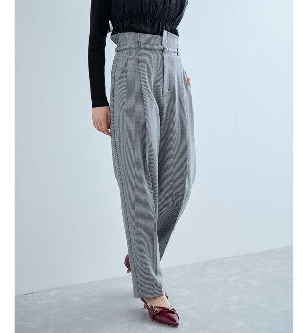 VIS「【美warm】ストレッチベルト付きハイウエストテーパードパンツ【アンチピリング/防シワ/洗える】」|チノ|