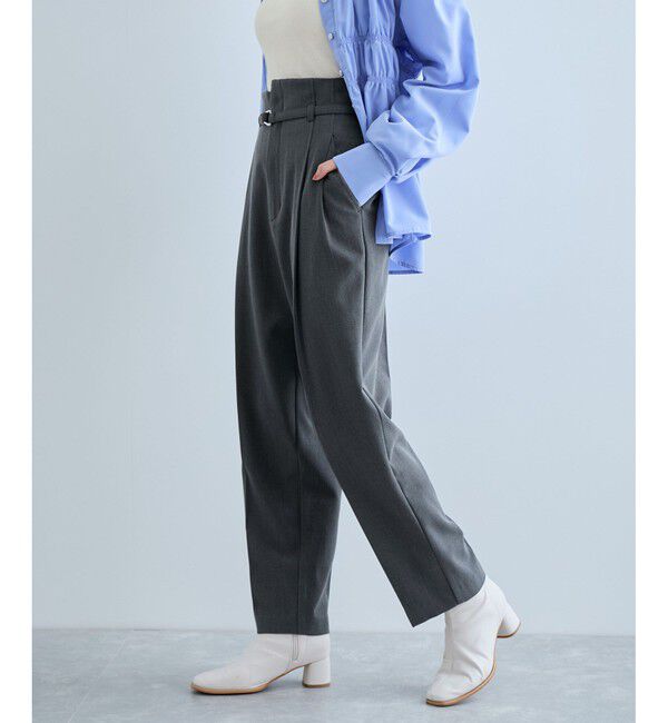 VIS「【美warm】ストレッチベルト付きハイウエストテーパードパンツ【アンチピリング/防シワ/洗える】」|チノ|