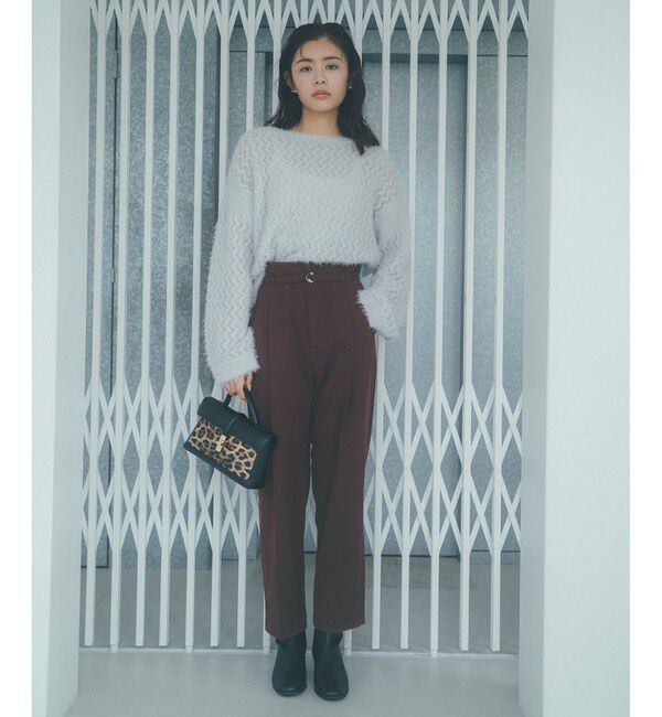 VIS「【美warm】ストレッチベルト付きハイウエストテーパードパンツ【アンチピリング/防シワ/洗える】」|チノ|