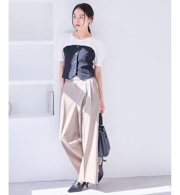 VIS「【新色追加】【美easy】釦ビスチェTシャツドッキングプルオーバー【接触冷感/洗える】」|Tシャツ・カットソー|