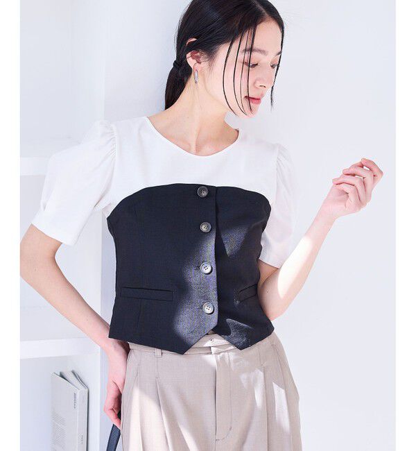 VIS「【新色追加】【美easy】釦ビスチェTシャツドッキングプルオーバー【接触冷感/洗える】」|Tシャツ・カットソー|